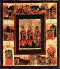 Икона Святые проповедники Гурий, Самон и Авив, в раме с житием в 10 клеймах