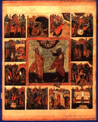 Икона Первоверховные апостолы Петр и Павел, с деяниями в 12 клеймах  17 век