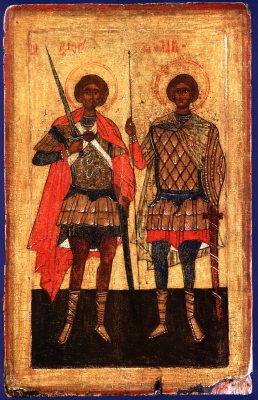 Икона Святые Флор и Лавр в образе воинов  Конец 15 века