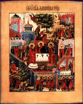 Икона Троица Ветхозаветная, со сценами Бытия